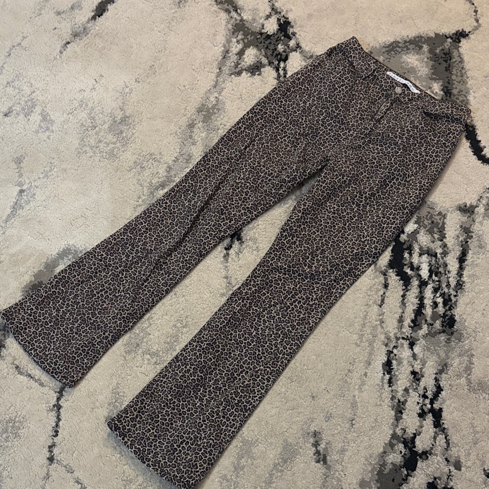 Tinseltown Leopard Print Flare Jeans - Brown/Black